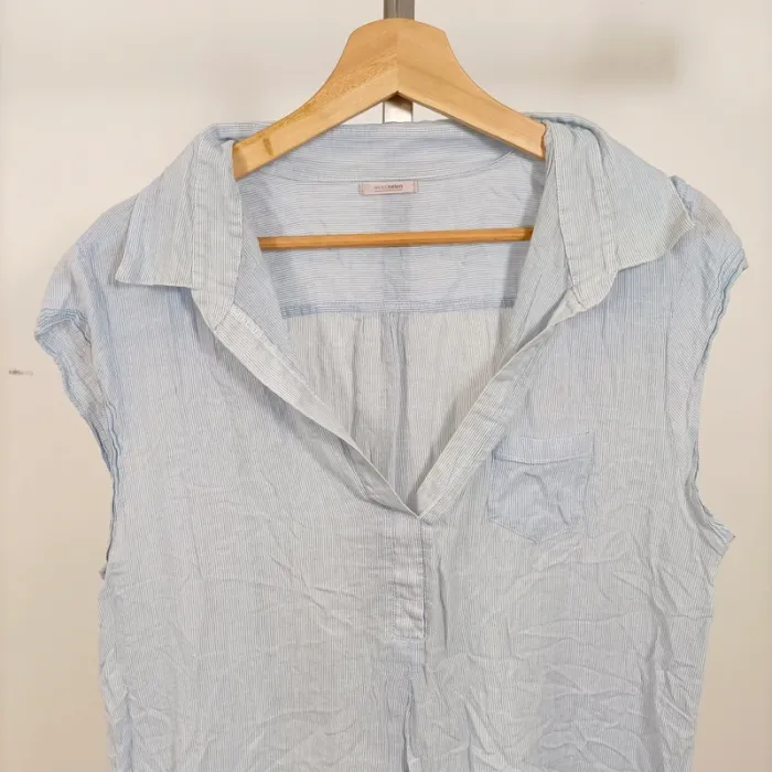 Blouse sans manches rayée bleu clair Miss Helen – col fluide – taille 42 estimée A1008 - photo numéro 2