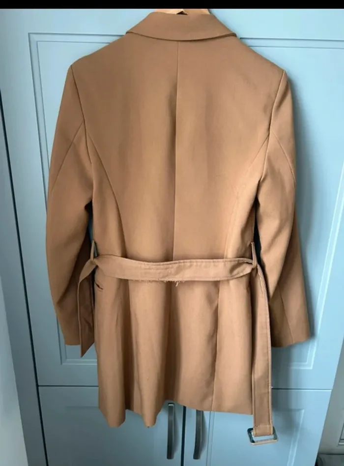 Veste longue ou robe blazer trench camel - photo numéro 4