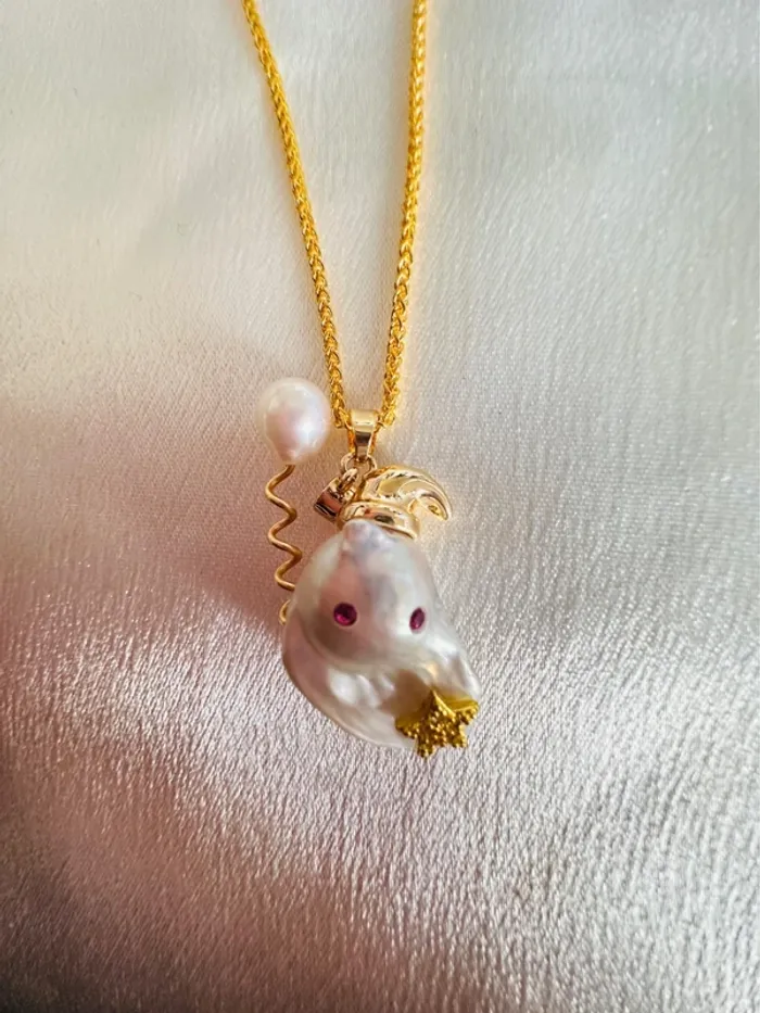 Collier Lapin rêveur – Perle baroque naturelle & création artisanale - photo numéro 6
