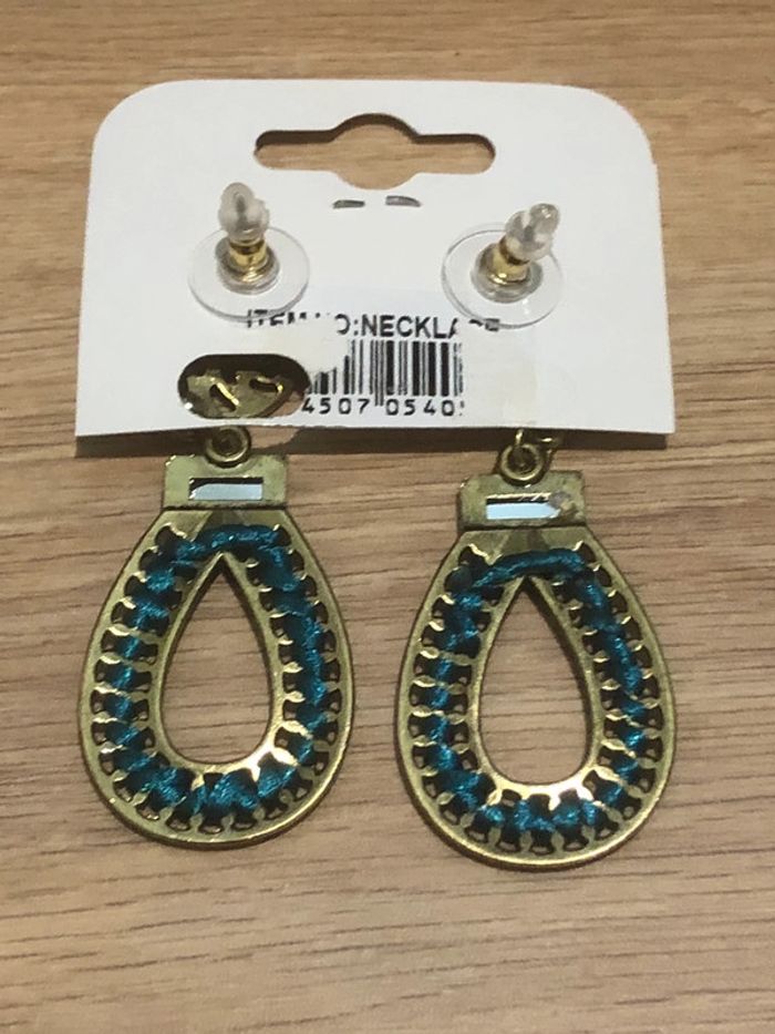 Boucles d’oreilles doré et bleu neuve - photo numéro 2