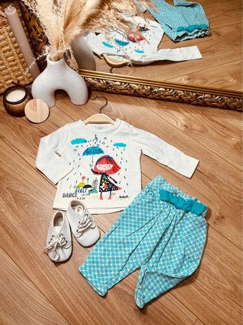 Taille 6 mois tenue 2p fille Obaibi boboli blanc bleu turquoise * girl pluie * 🎀