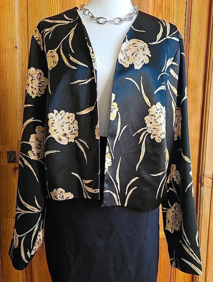 Blazer noir vintage court flower print - photo numéro 2