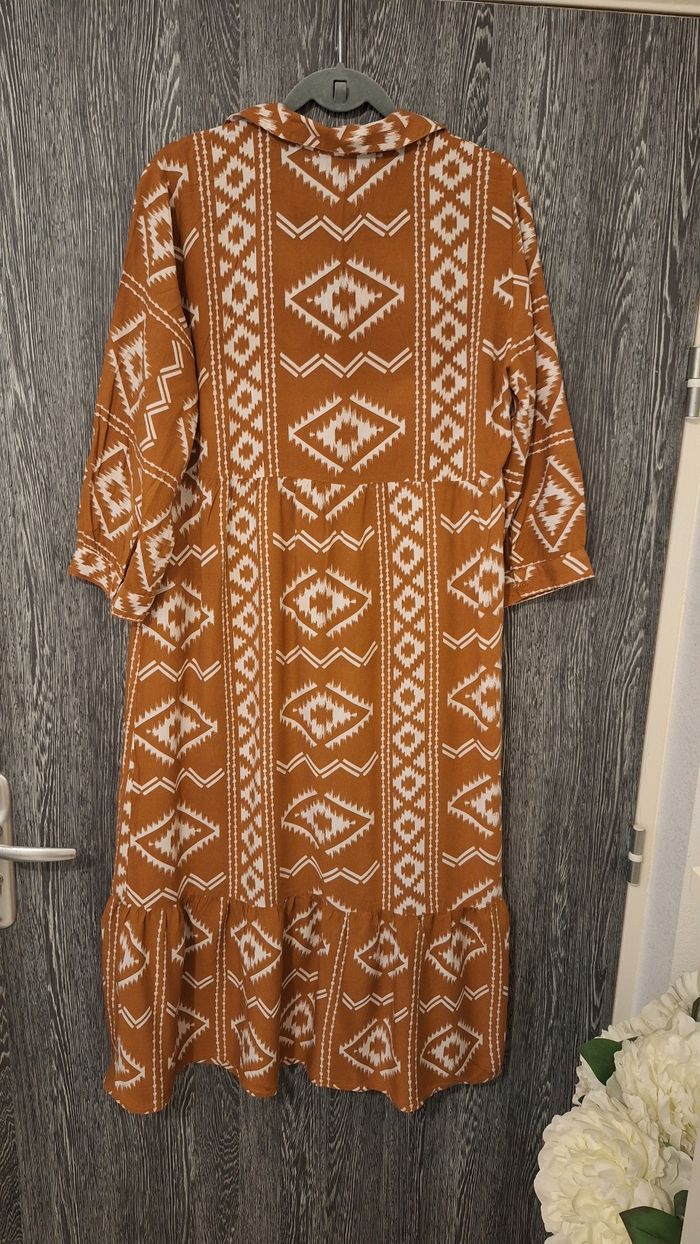 Robe longue bohème manches 3/4 imprimé géométriques - photo numéro 2