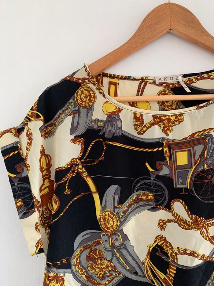 Blouse beige et noir à motifs - photo numéro 2