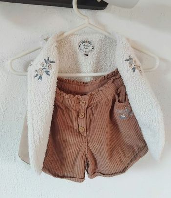 Sergent Major – ensemble Fille 7 ans – Gilet sherpa & Short velours – très bon état 🤎