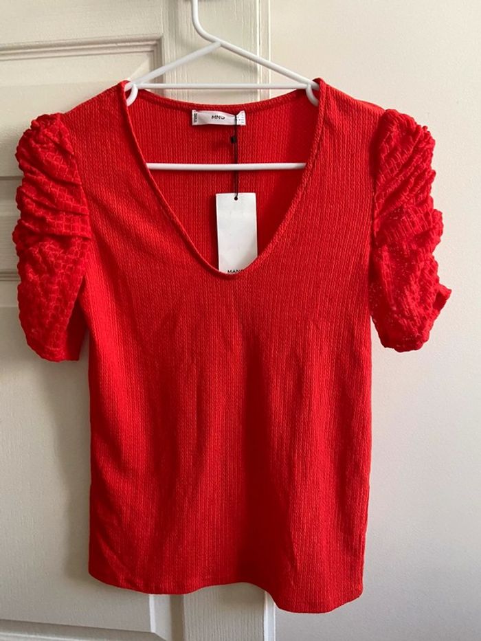 Blouse rouge Mango manches courtes longueurs blouse taille S neuf avec étiquette longueur 58 cm - photo numéro 8