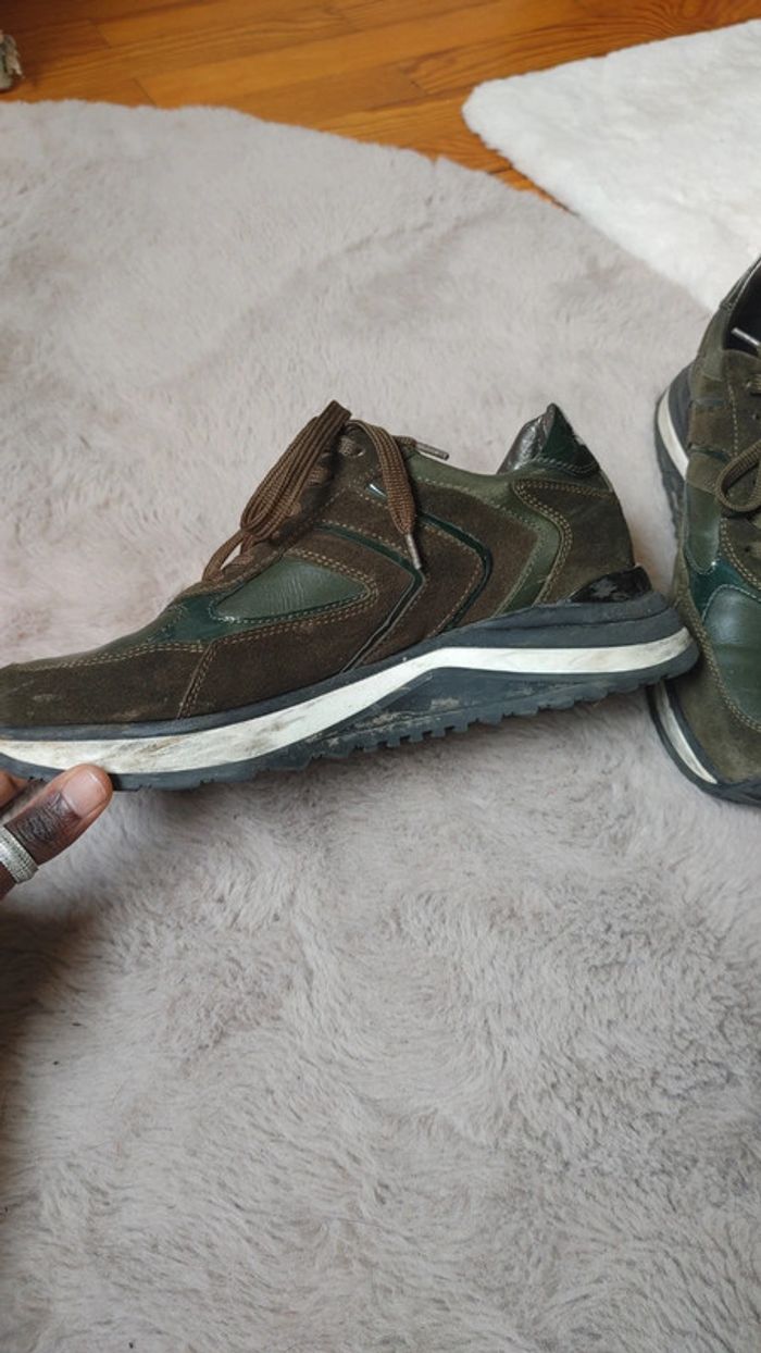 Basket excellente qualité en cuir vert et vert kaki - photo numéro 9