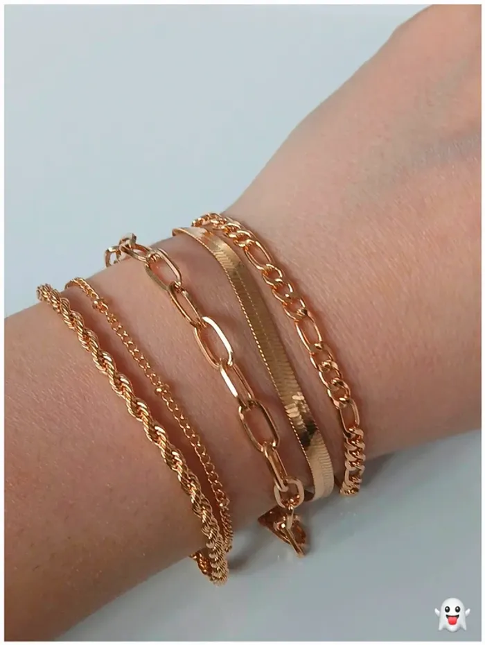 Lot bracelets chaîne doré tendance-look chic et stylé