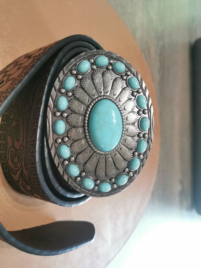 Ceinture de cowboy country turquoise et argenté - photo numéro 2