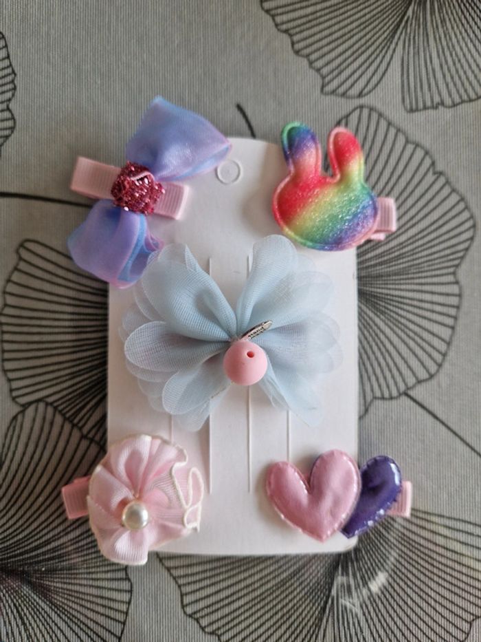 Lot 5 barrettes cheveux bébé enfant fille rose