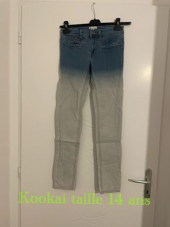 Jean extensible bleu effet délavé blanc taille haute coupe skinny kookai taille 14 ans