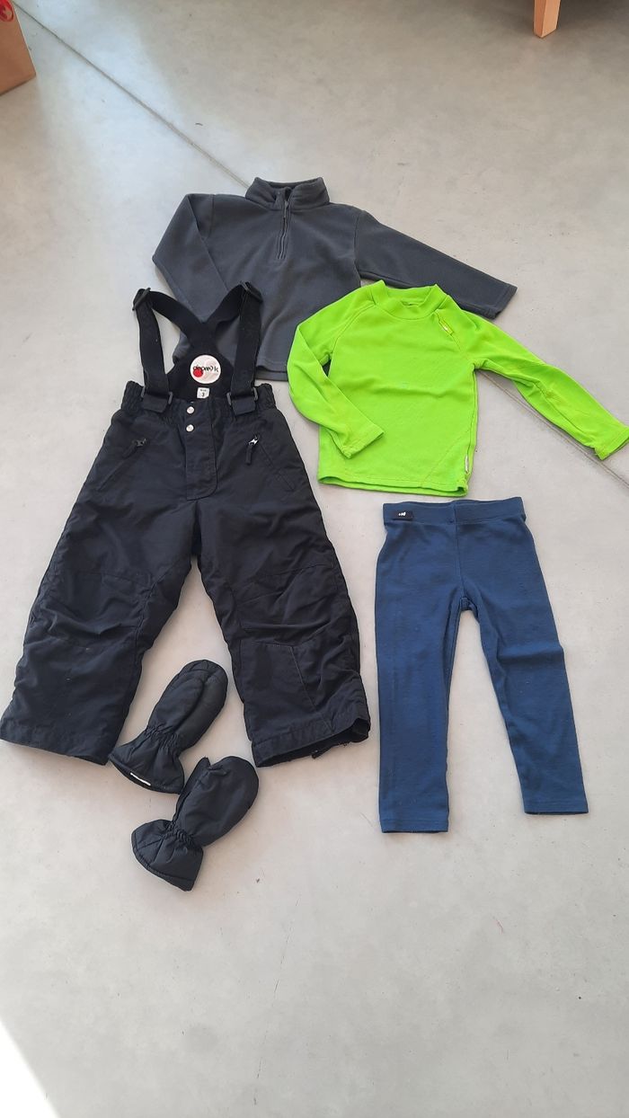 Combinaison ski enfant bretelles sous vêtement techniques mixte 3 ans fille garçon moufles - photo numéro 2