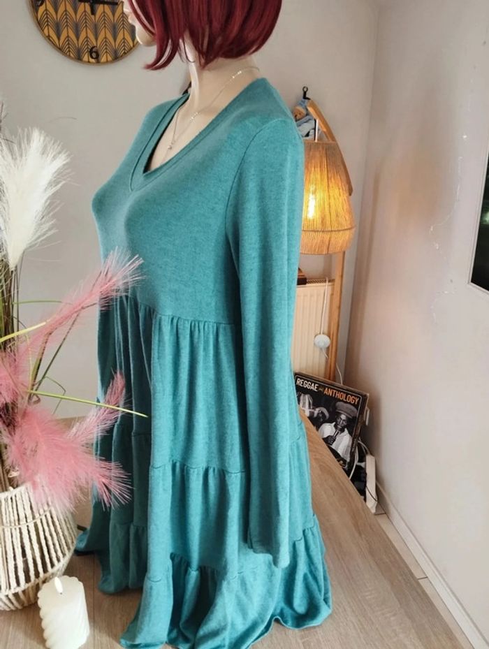 🌿Robe Volantée Vert d'Eau Angora & Laine Made in Italy T36/38🌿 - photo numéro 7