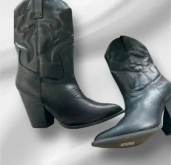 Bottines western noires à talons – simili cuir, taille 38 (convient 37) nn