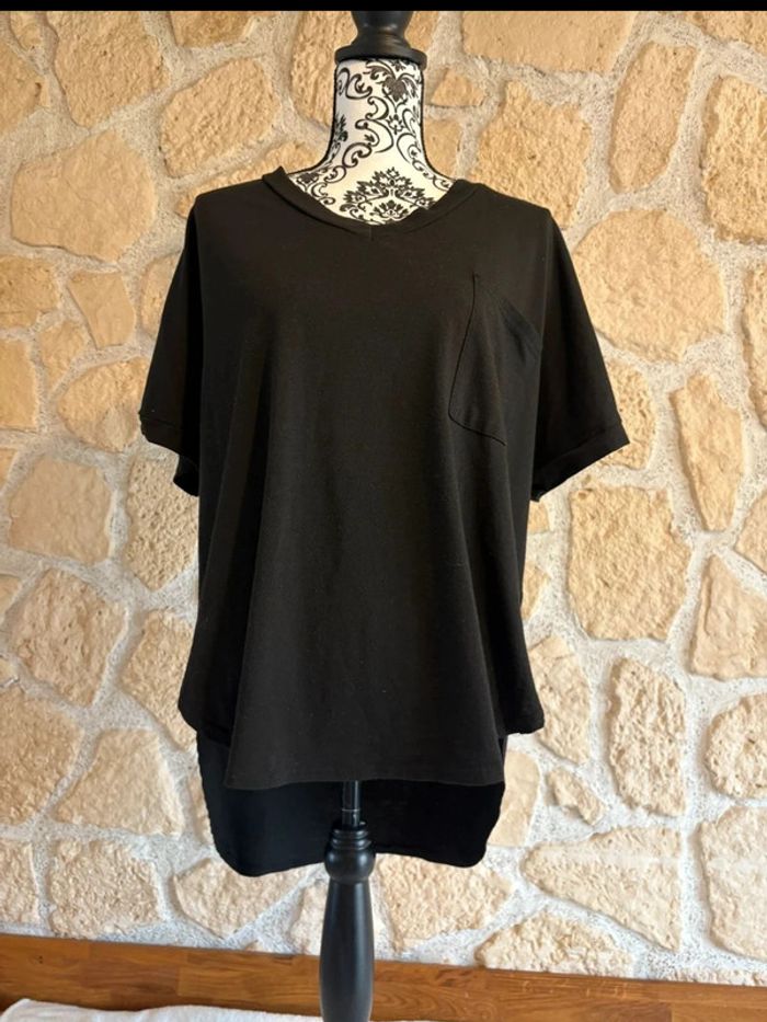 T-shirt noir basique Shein – Taille XXXL – Coupe décontractée et col V - photo numéro 2
