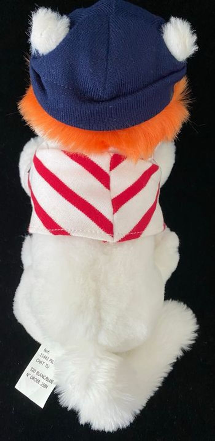 ❤️B5787 Peluche doudou chat ARMOR-LUX blanc bleu marine rouge - photo numéro 4