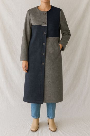 Manteau long bicolore (gris et bleu marine)  Taille 38