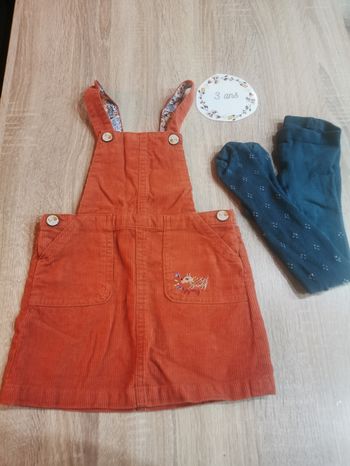 Robe en velour orange 3ans sergent major et collant okaidi tbe