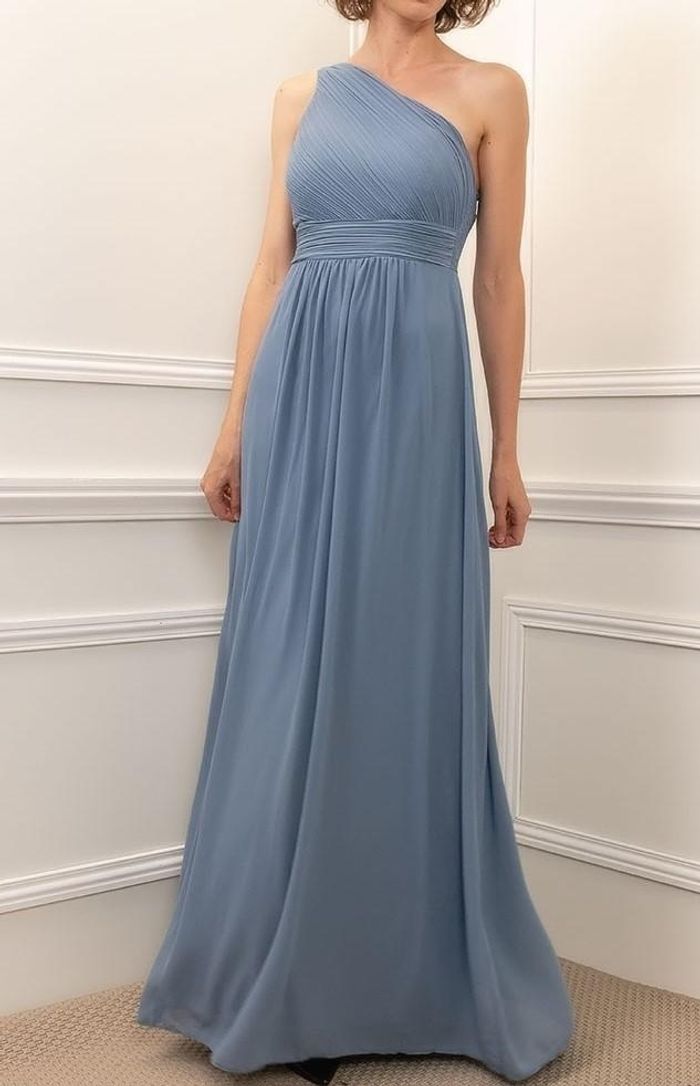 robe de soirée longue 1 bretelle bleu jean taille 40