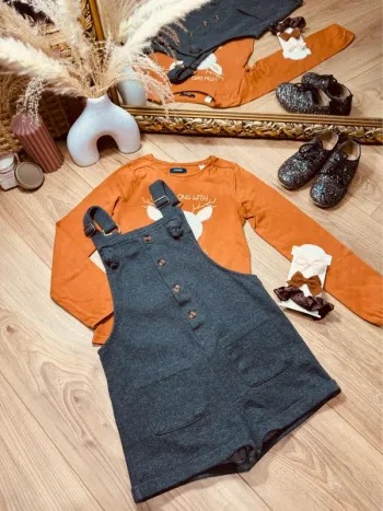 Taille 8 ans tenue 3 pièces fille Okaidi camel gris * animal * 🍂