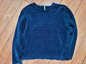 Pull maille chenille - Bleu marine - Vintage