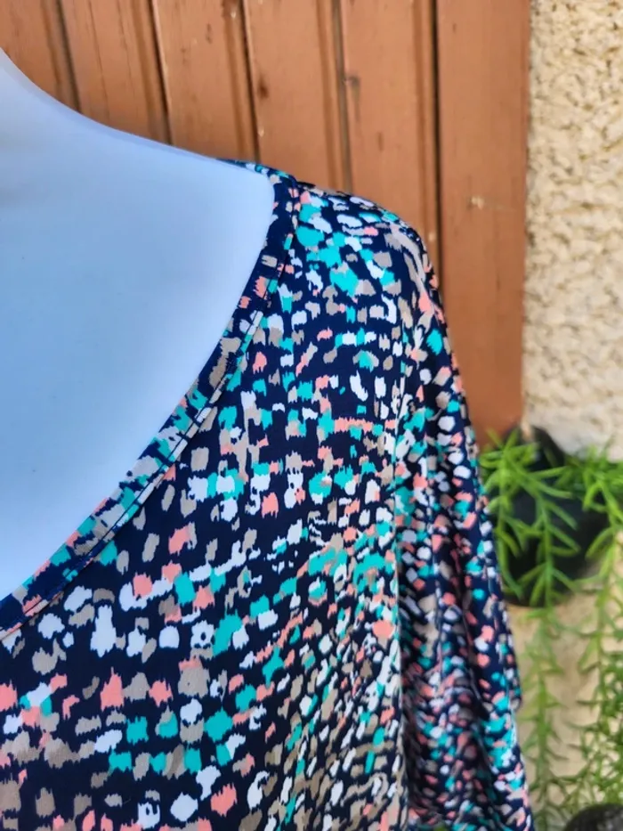 Blouse fluide tacheté bleu marine multicolore la maison du jersey taille 52 - photo numéro 3