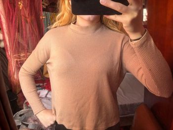 Pull fin beige col cheminée H&M