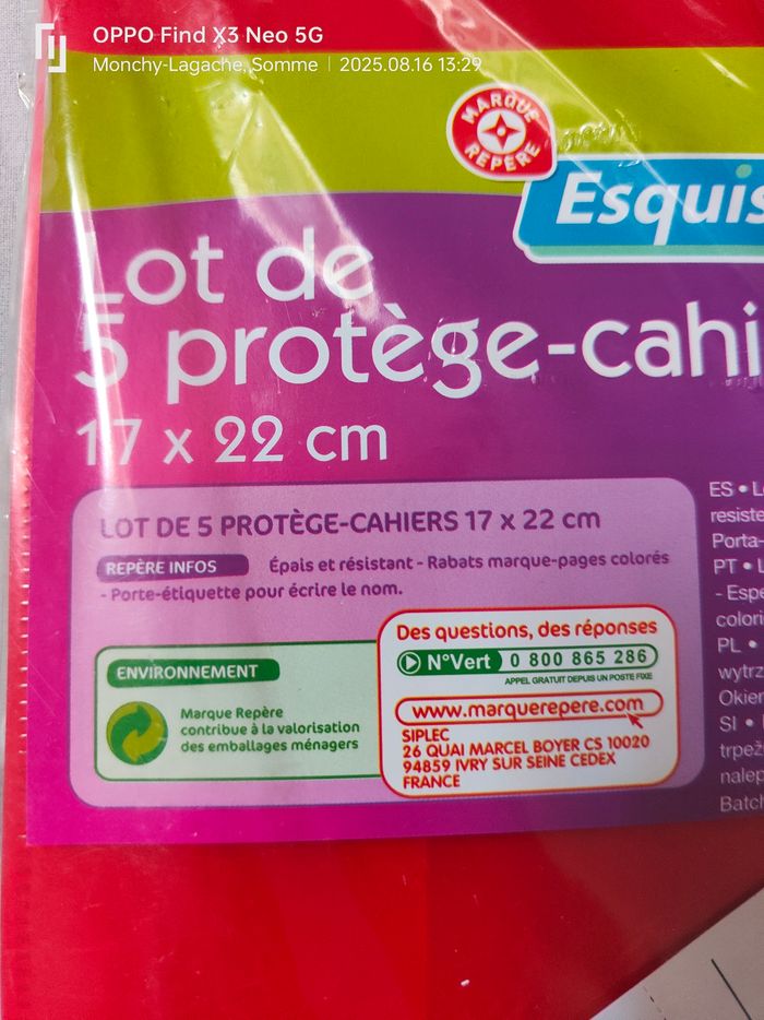 5 protège-cahiers17x22cm plastique avec marquage pages intégré et étiquette  Neuf  Réduction jusqu'à -70% - photo numéro 7