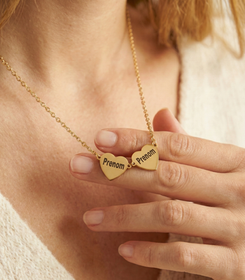 Collier Double Cœur Personnalisé - Gravure Prénoms (Or/Doré)