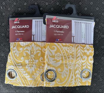 Lot 2 Rideaux Jacquard Jaune Moutarde & Blanc - Motif Damassé Chic - 140×250cm