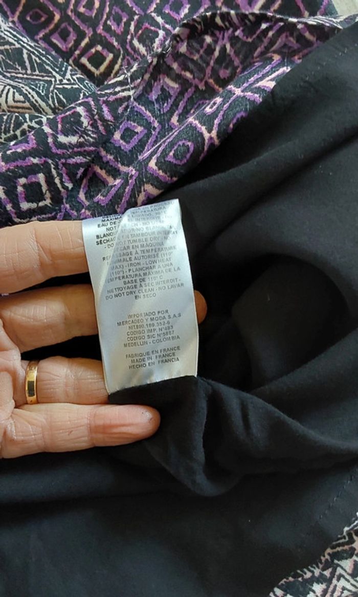 Robe fluide imprimée noire violet Taille unique (du 34 au 38 )et sa ceinture - photo numéro 14