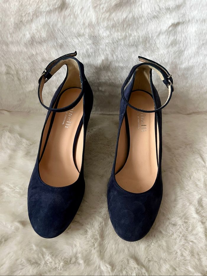 Escarpins en cuir avec brides bleu marine Minelli pointure 36, talons 7 cm - photo numéro 4