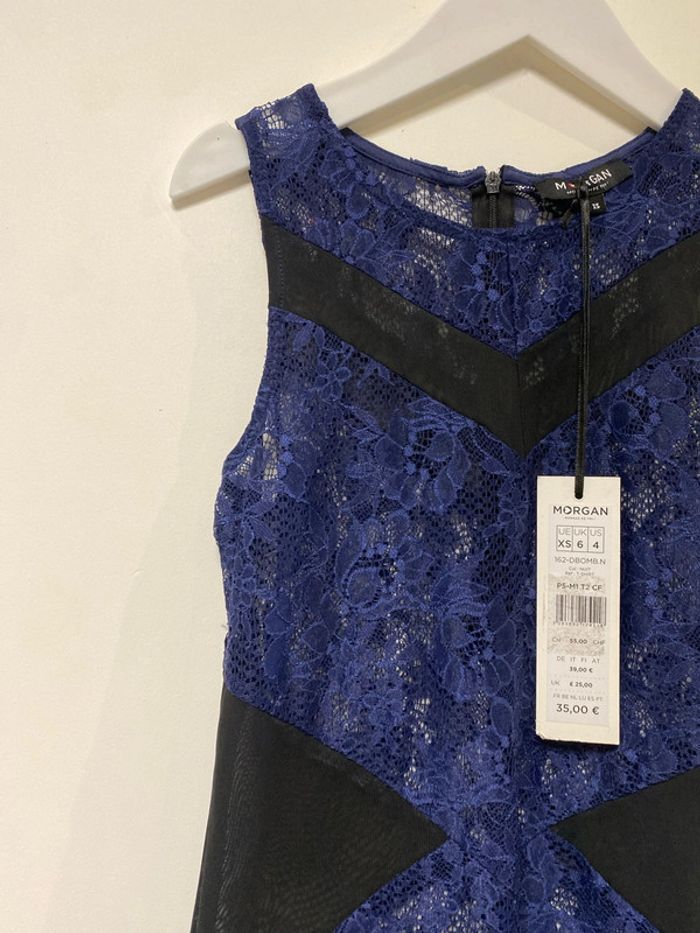 Superbe haut sexy dentelle bleu et noir neuf Morgan taille 34 - photo numéro 3