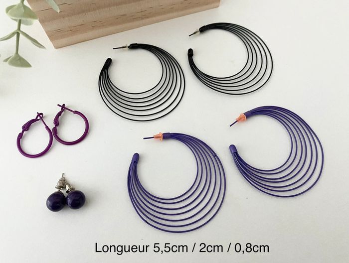 Lot 4 paires boucles d’oreilles 🖤 Noir et Violet 💜 parfait état
