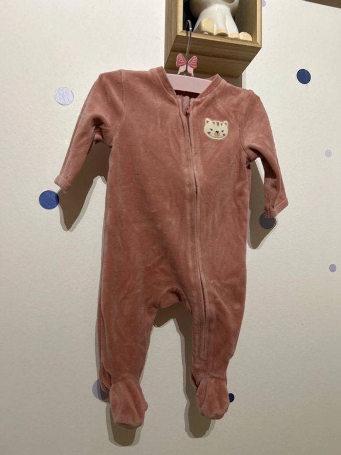 Pyjama velour zip 3 mois 56-62cm parme - photo numéro 2