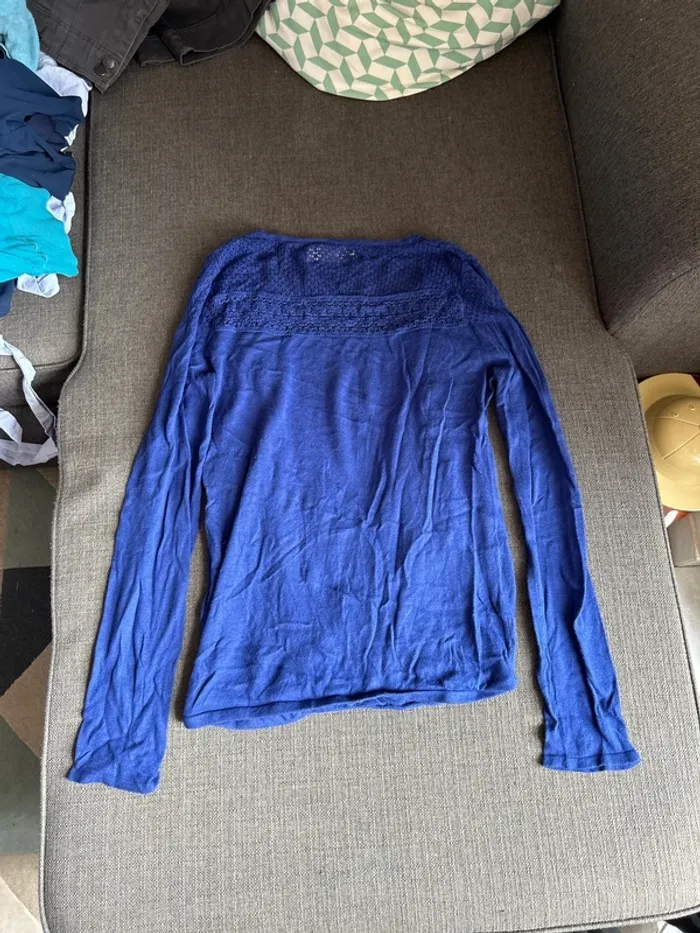 Pull fin cache cœur, croisé, bonobo, taille S, bleu - photo numéro 3