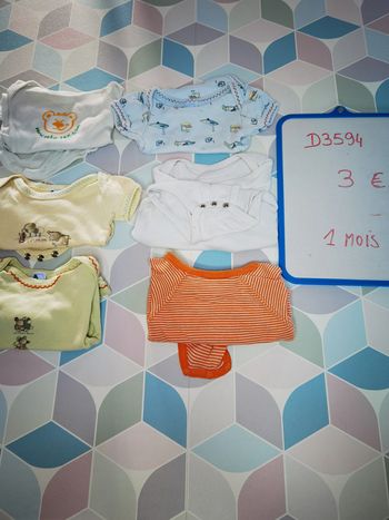 D3594 - lot 6 bodies garçon 1 mois