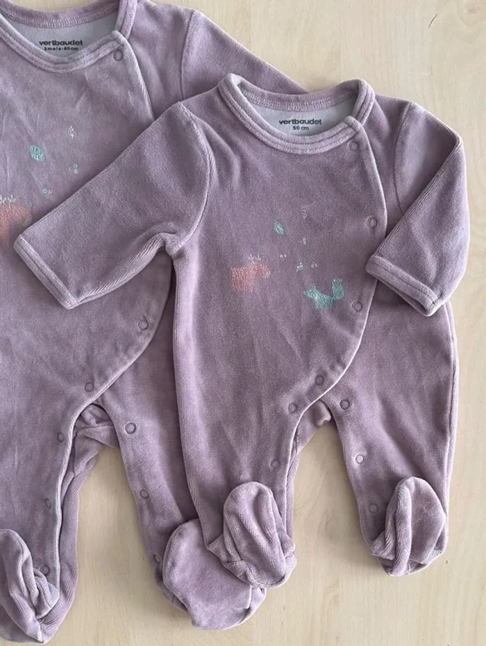 Lot de 2 pyjamas fille vertbaudet 1 et 3 mois 50-60 cm - photo numéro 2