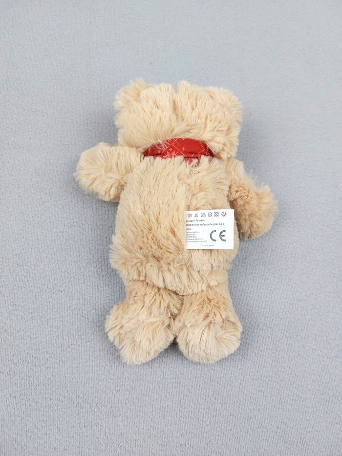 Peluche doudou ours beige marron clair écharpe rouge COTTON BLUE 24 cm TTBE - photo numéro 3