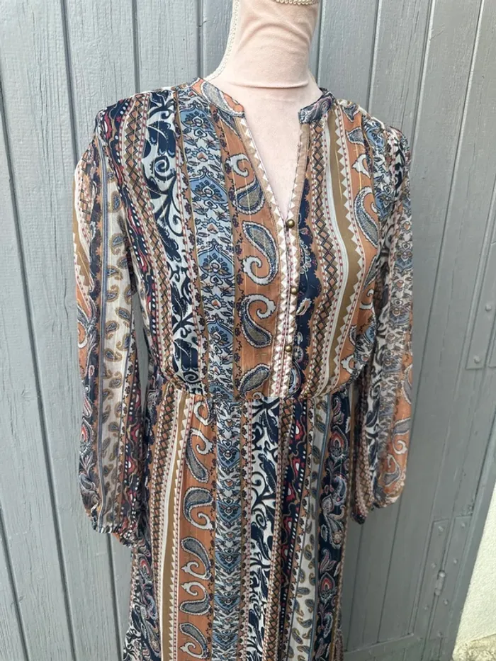 Robe longue fleurie colorée imprimés manches longues légère doublée 40/L - photo numéro 2