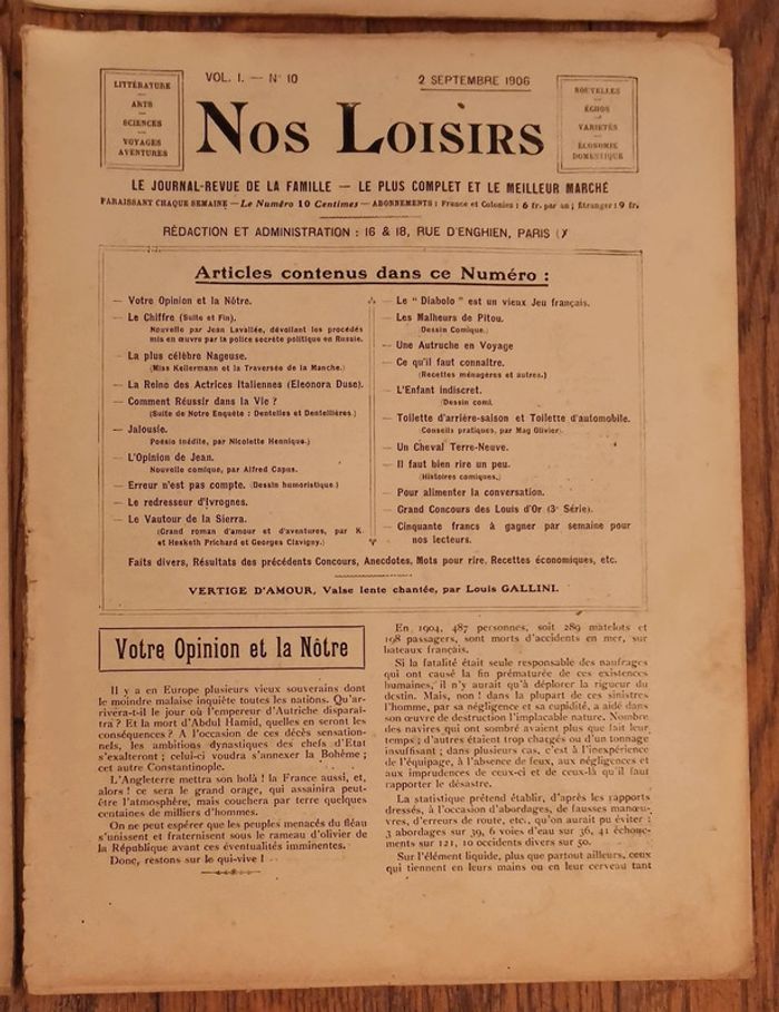 Lot de 4 anciens journaux Nos loisirs 1906 vintage - photo numéro 16