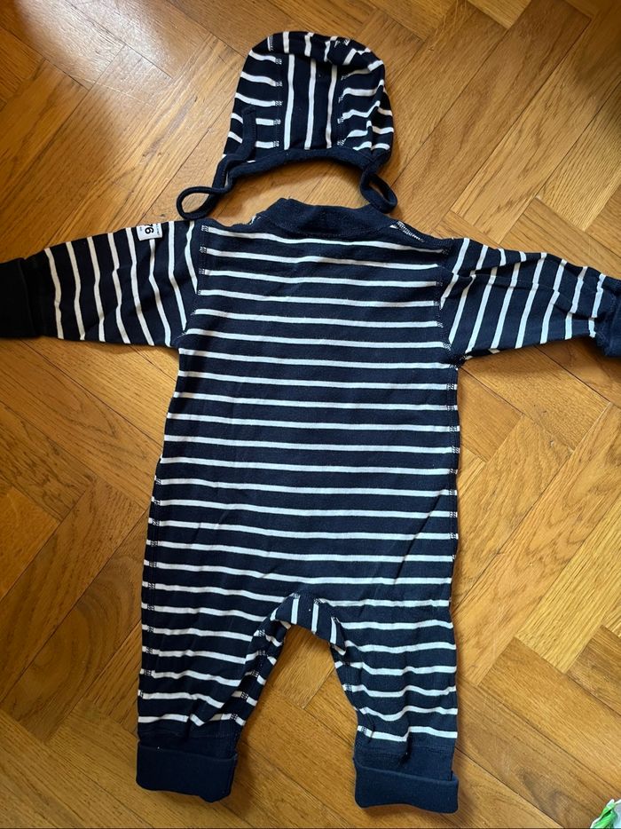 Ensemble bébé 1-2 mois pyjama bonnet marinière - photo numéro 3