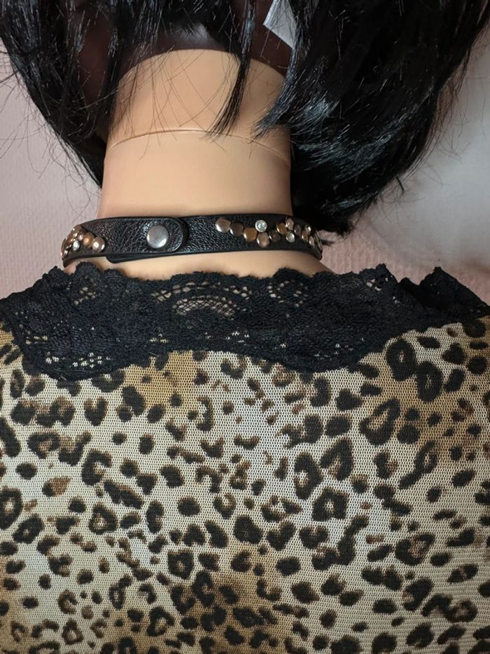 Haut Vintage Phildar Léopard avec Dentelle Noire - Années 90s - photo numéro 4
