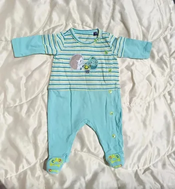 Pyjama manches longues blanc rayé vert et bleu hérisson 1 mois 54 cm Sergent Major