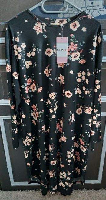 Robe noir motifs fleurs de sakura 🌸 manches longues taille 54
