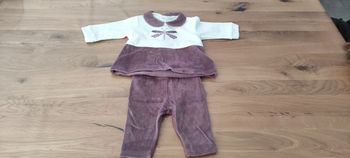 Pyjama fille deux pièces velours blanc et violet 1 mois