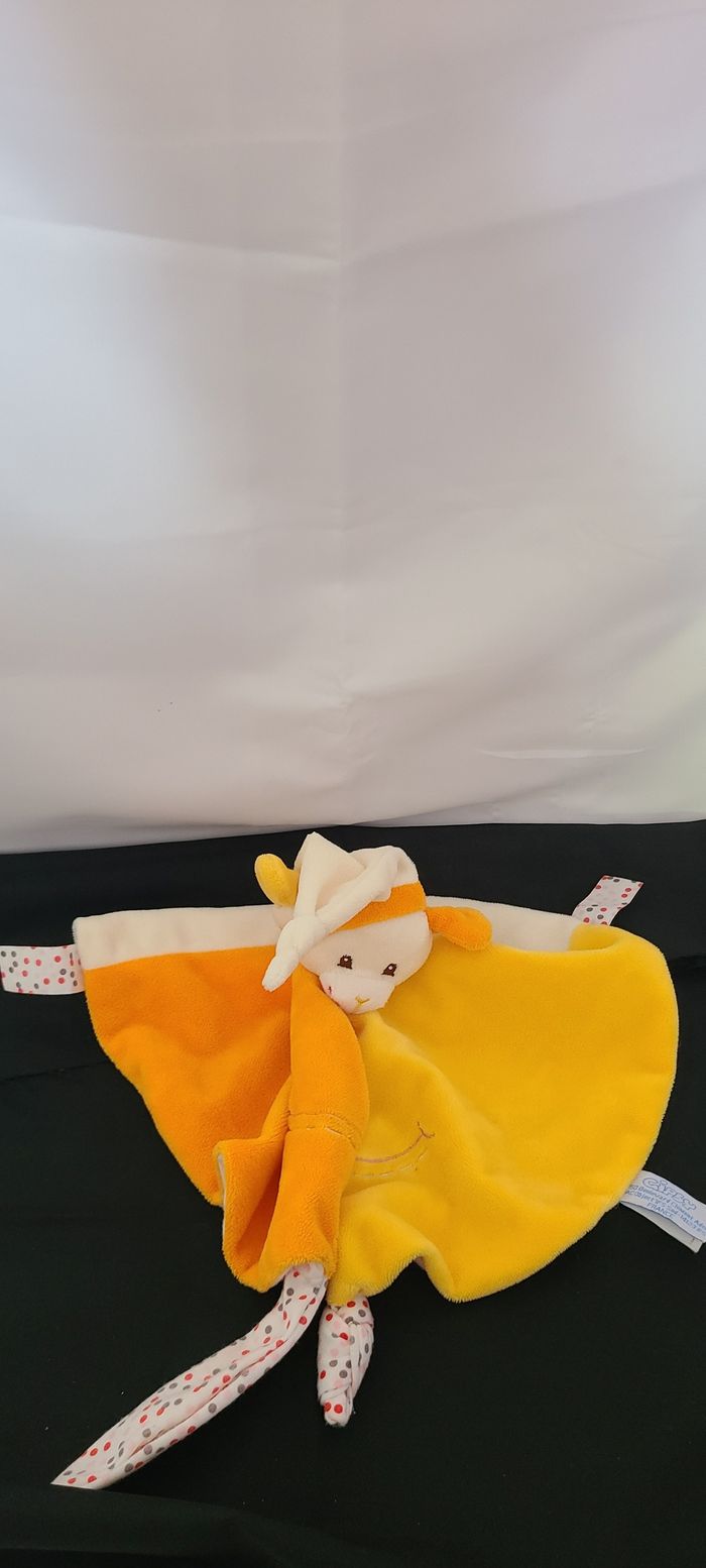 Doudou Plat Souris jaune orange blanc rond Fleur Gipsy - photo numéro 3