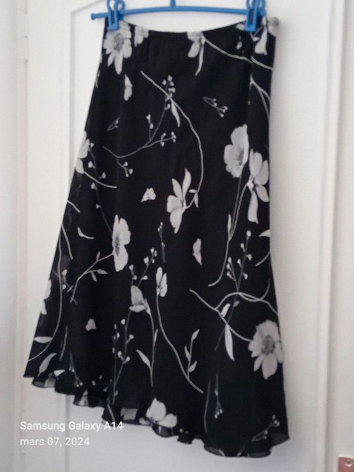 Jupe longue motif fleur noir femme taille unique - photo numéro 2