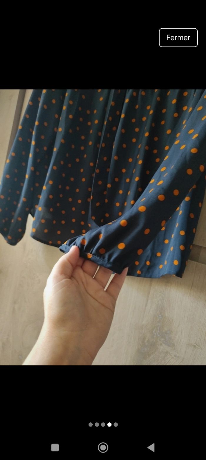 Blouse femme bleu marine imprimée pois - photo numéro 4