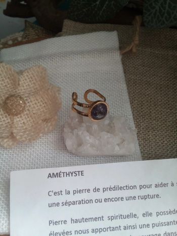 Bague acier inoxydable et pierre d'améthyste